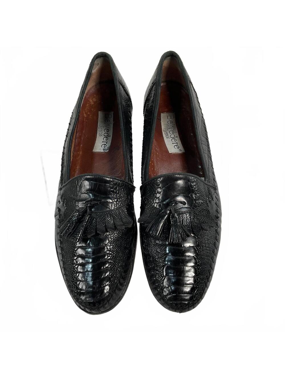 Belvedere Black Genuine Snake Skin Leather Tassel Loafers Size 11